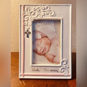 Demdaco Baby's Christening Frame - Pink and Silver Accents